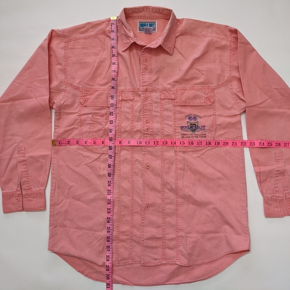 Vintage Bugle Boy embroidered samon bottom down shirt, men's medium - Picture 10 of 10
